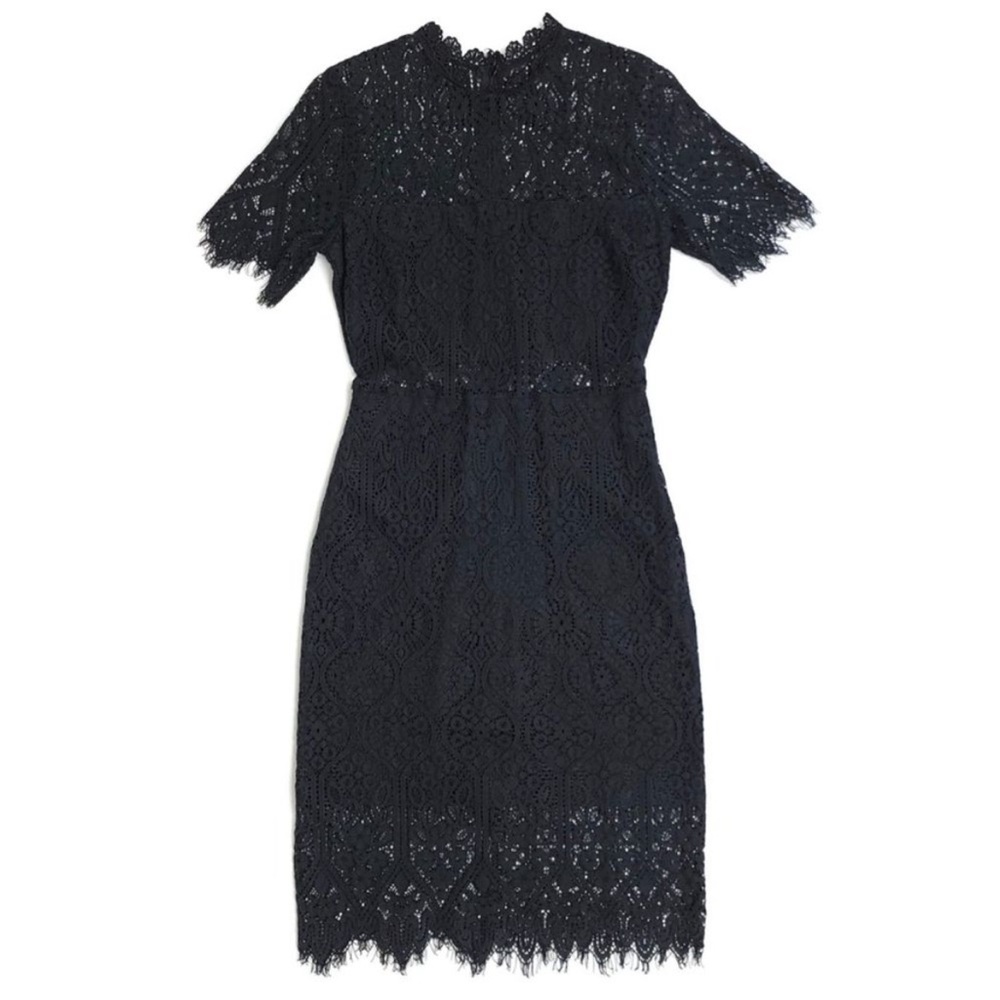 LULUS Remarkable Black Sheer Eyelash Lace Short Sleeve Mini Dress Womens Medium